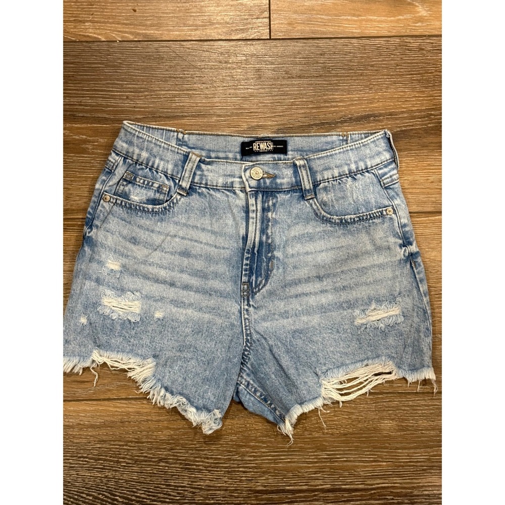 Rewash Brand Womens Distressed Denim Shorts Light Wash Frayed Size 5 27 Festival